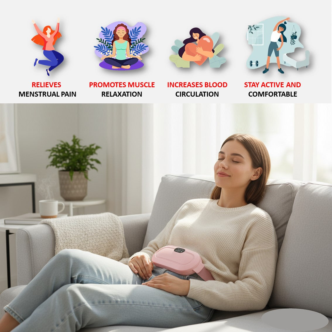 Portable cordless period cramp relief device